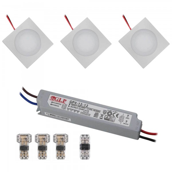 LED-Einbauleuchten slim 3000K - 12VDC 0,9W - ultraflach eckig
