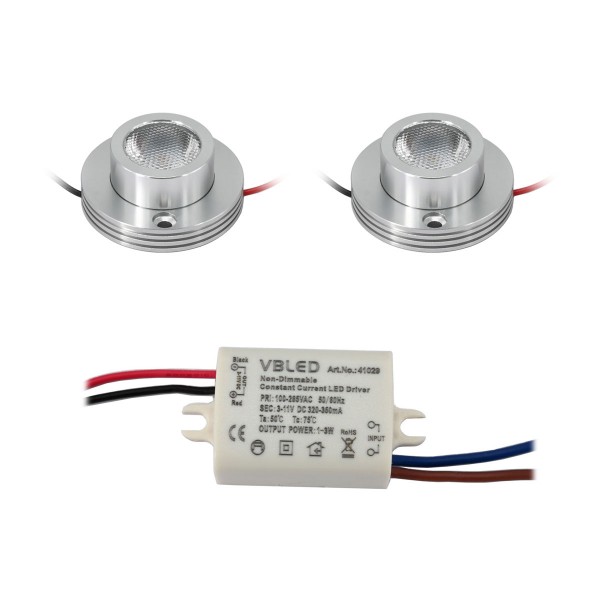 2er KIT - 1W LED Aufbaustrahler &quot;CYLINDRO&quot; Deckenspot 3V 3000K