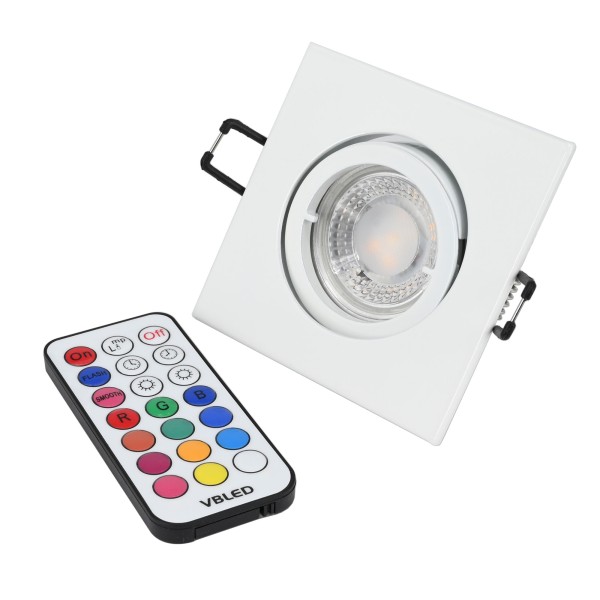 Einbaustrahler Set mit 7W RGB+W Spot Leuchtmittel,12V AC/DC weiß eckig