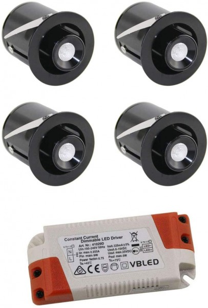 4er KIT - 1W Mini LED Einbaustrahler " TINI" Schwenk- und Höhenverstellbar