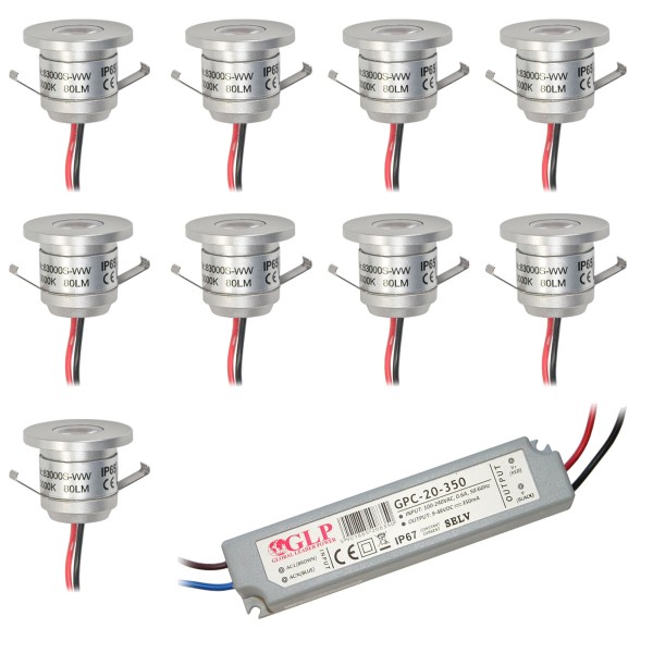 LED Aluminium Mini Einbaustrahler IP65 3000K wassergeschützt - (9er-Set )