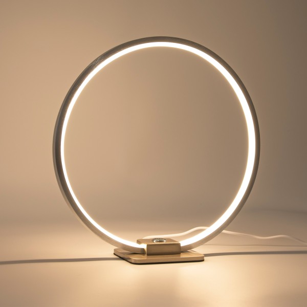 Dekorative LED Tischleuchte Ringform dimmbar 15W 3000K Aluminium, Silber