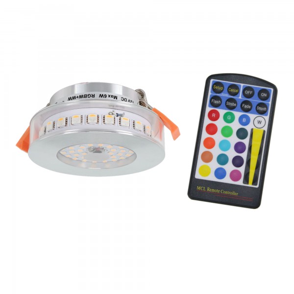 6W RGB+WW 12V DC LED Einbauleuchten inkl. Infrarot-Fernbedienung