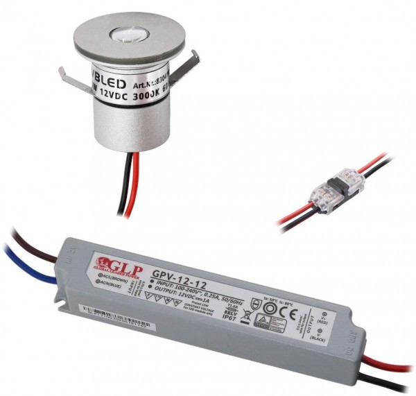 1er Set 1W Mini-Einbauspot Inkl. LED Trafo IP67 wasserdicht 12V DC
