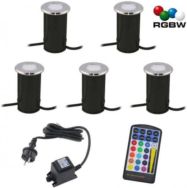 5er SET LED Bodeneinbauleuchte &quot;Callis&quot; RGB+Warmweiß 1W 12V AC/DC