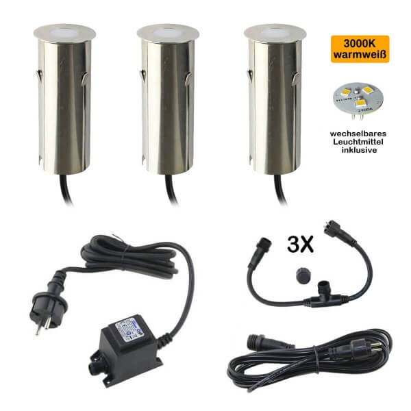 LED Mini Bodeneinbauleuchte "Celino" 3-KIT / 12V inkl. Leuchtmittel (Leuchtmittel wechselbar)