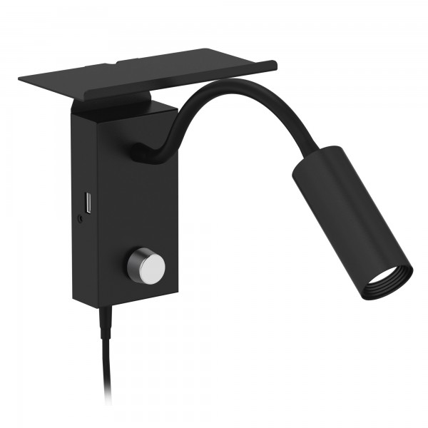Flexible LED-Wandlampe &quot;CORWIN&quot; Leselampe + USB-Port - schwarz