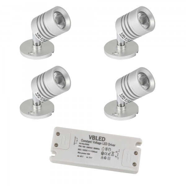 4er SET LED Aufbaustrahler &quot;ESKINAR&quot; LED Wand-/Deckenleuchte 3000K 3W - silber