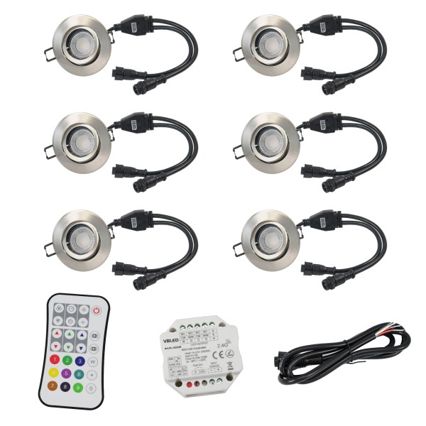 6er Set RGBW LED Einbauleuchten mit Controller und Fernbedienung 12VDC