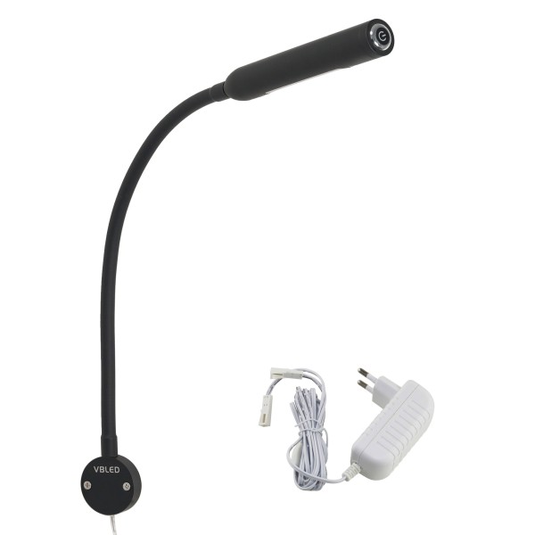 1er-Set LED Wandleuchte-3W Schwarz - 40cm Schwanenhals - DIMMBAR