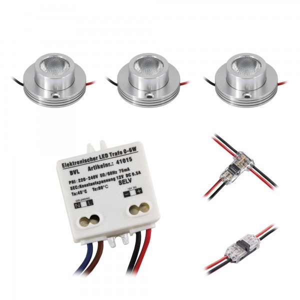 3er KIT - 1W LED Aufbaustrahler &quot;CYLINDRO&quot; Decke 12VDC 3000K