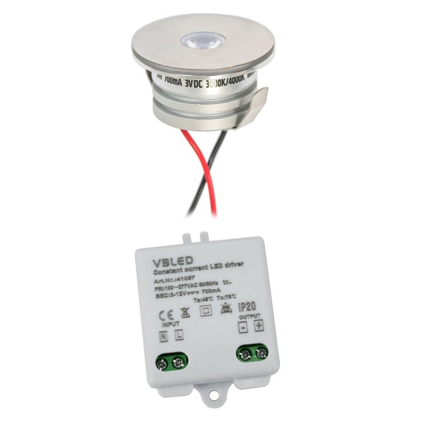 1er Set 3W LED Aluminium Mini Einbaustrahler Spot "Luxonix" warmweiß mit Netzteil