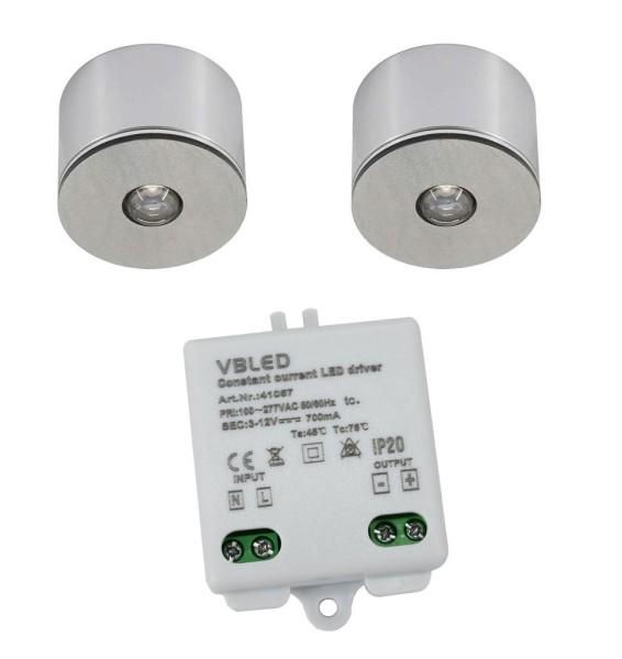 2er Set 3W LED Mini Spot/Decken-Aufbau-Spot / IP65 / WW