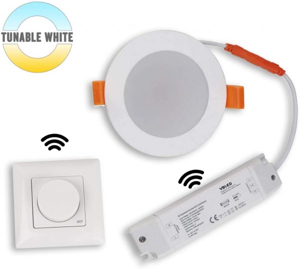 Tunable white LED Einbauleuchte LED 15W 3000-6500K Dimmbar mit RF-Wandfernbedienung