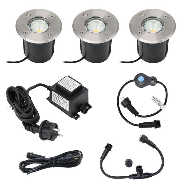 3er KIT LED Bodeneinbauleuchte &quot;MUTARE&quot; mit 5W Leuchtmittel 12VAC 400Lumen 3000K mit EZDIM