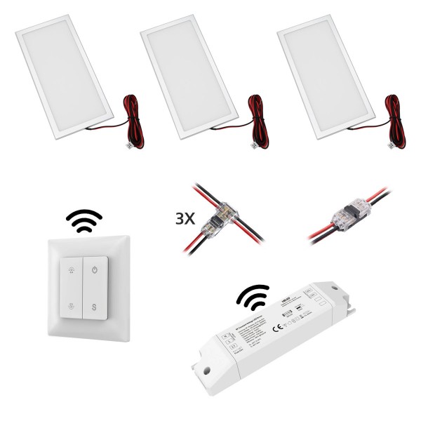 3er Set LED Panel mini ultra flach 7.5W 3000K mit Funk LED Netzteil und Fernbedienung