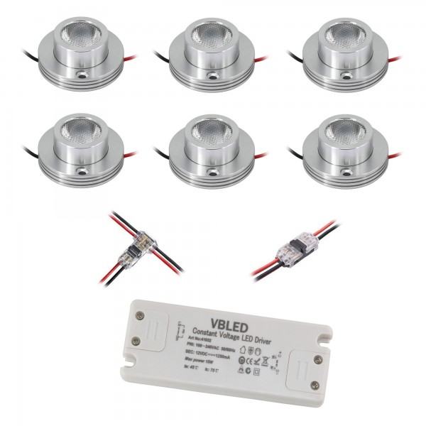 6er KIT - 1W LED Aufbaustrahler &quot;CYLINDRO&quot; Decke 12VDC 3000K