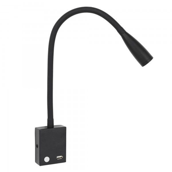 LED-Wandleuchte schwarz dimmbar mit USB-Ladeanschluss 230V