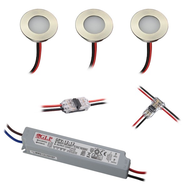 LED Mini LED-Bad-Einbauleuchte 3er KIT, rostfreier Edelstahl, IP67 wassergeschütz