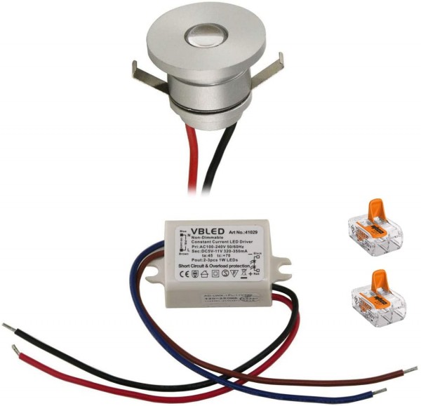 1W LED Aluminium Mini Einbaustrahler 1er-Set mit Netzteil
