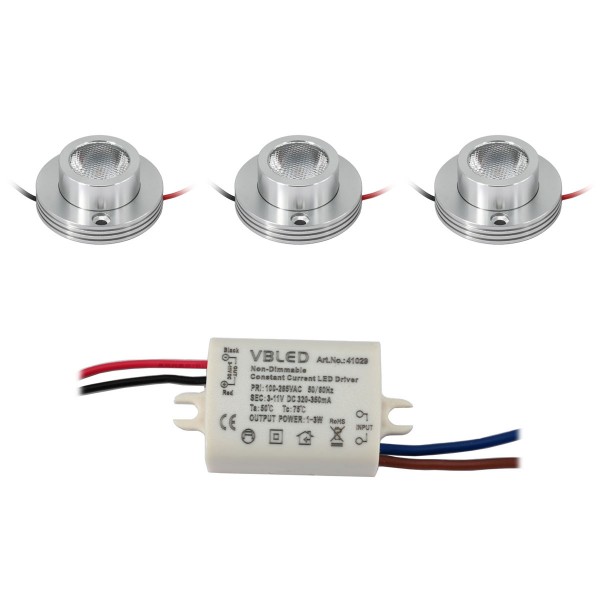 3er KIT - 1W LED Aufbaustrahler &quot;CYLINDRO&quot; Deckenspot 3V 3000K