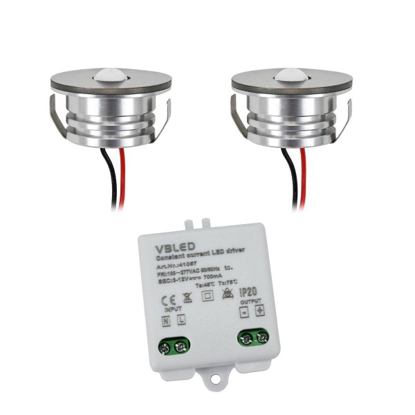 2er Set 3W LED Aluminium Mini Einbaustrahler Spot &quot;Luxonix&quot; warmweiß Dimmbar