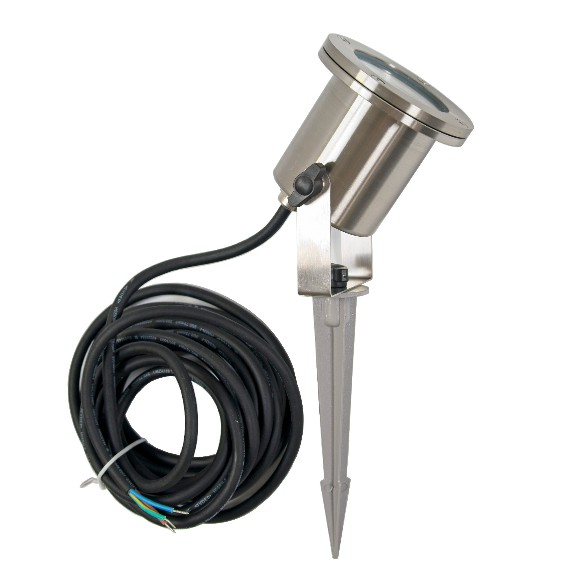 230V LED Bodenstrahler Piso – Inkl. 5W GU10 LED (wie 50W Halogen), IP68, Schwarz, Mit Erdspieß & Verstellbarem Bügel