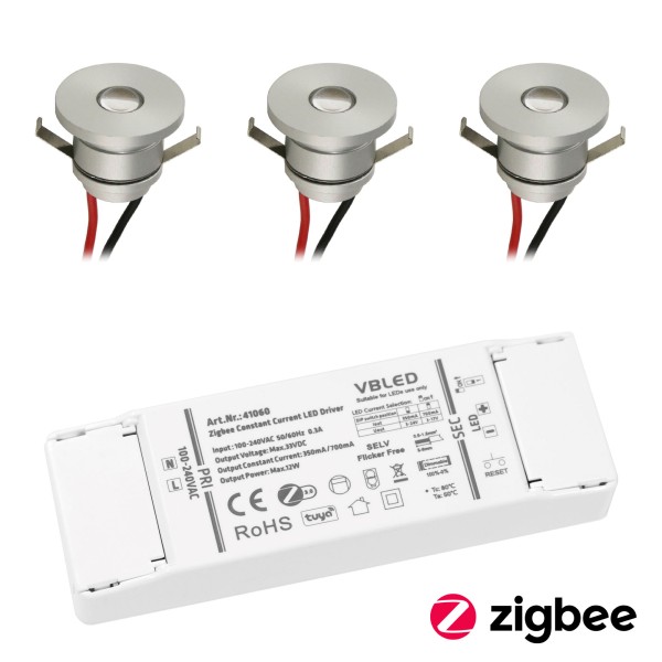 3er-Set Smart Home LED Aluminium Mini Einbaustrahler deckenleuchte 1W Spot mit Zigbee LED Trafo