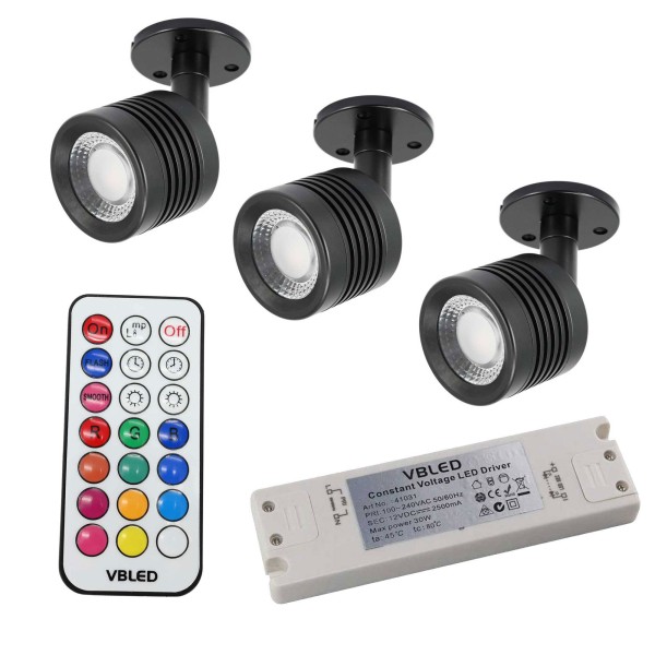 3er SET Decken-Spot &quot;ENORA&quot; 7W RGBW 12V mit IR Fernbedienun und Trafo