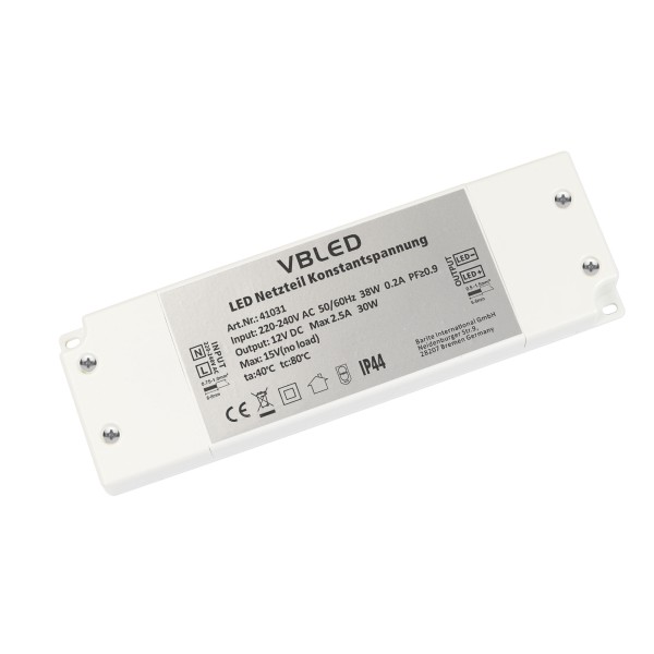 LED Netzteil Konstantspannung / 12V DC / 30W IP44