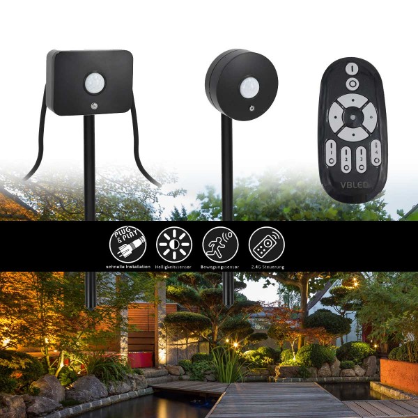 Garten-Lichtkontrollsystem Dämmerungssensor Bewegungsmelder KIT "Laverna" 12V AC/DC IP65 Garten-Lichtkontrollsystem Dämmerungssensor Bewegungsmelder KIT "Laverna" 12V AC/DC IP65