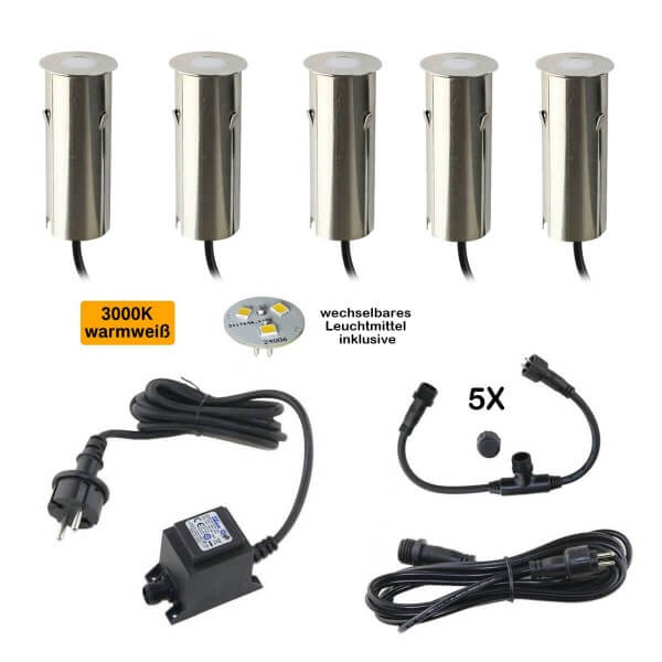 LED Mini Bodeneinbauleuchte "Celino" 5-KIT / 12V inkl. Leuchtmittel (Leuchtmittel wechselbar)