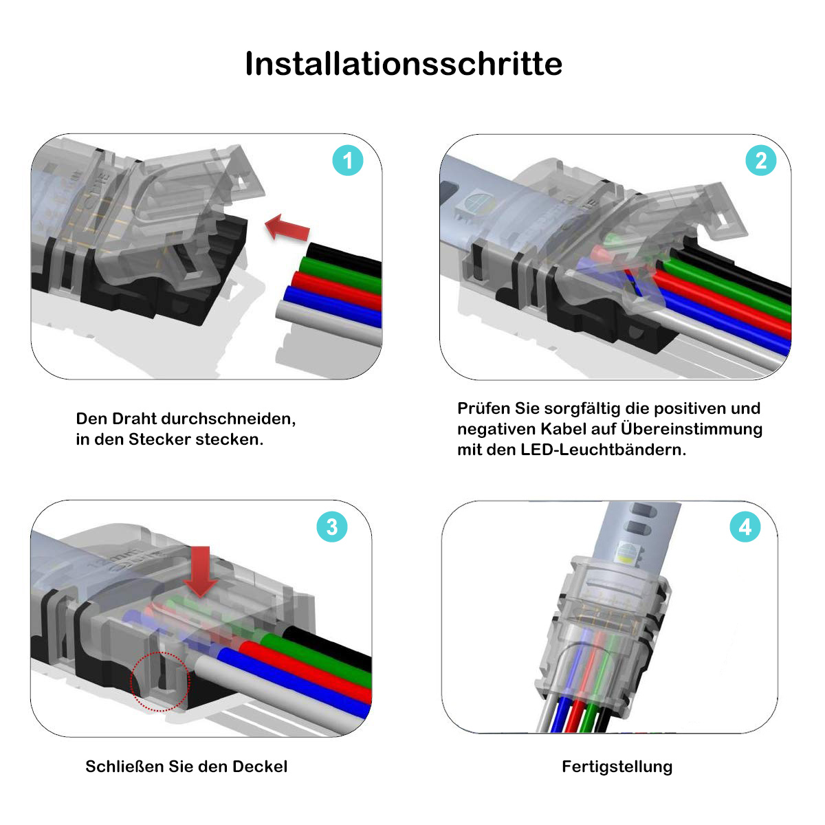 6er Set RGB LED Streifen Schnell Verbinder ohne Löten 