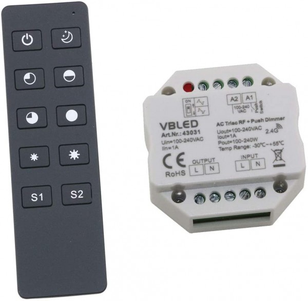 iNatus 2.4G RF 230V AC LED Dimmer System 1 Kanal Fernbedienung mit Dimmer