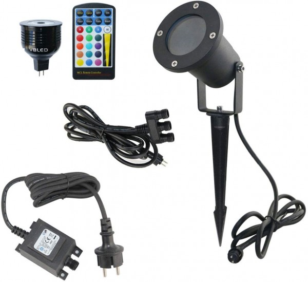 3er Set Gartenstrahler mit 7W RGB+W Leuchtmittel und 45W Netzteil 12V