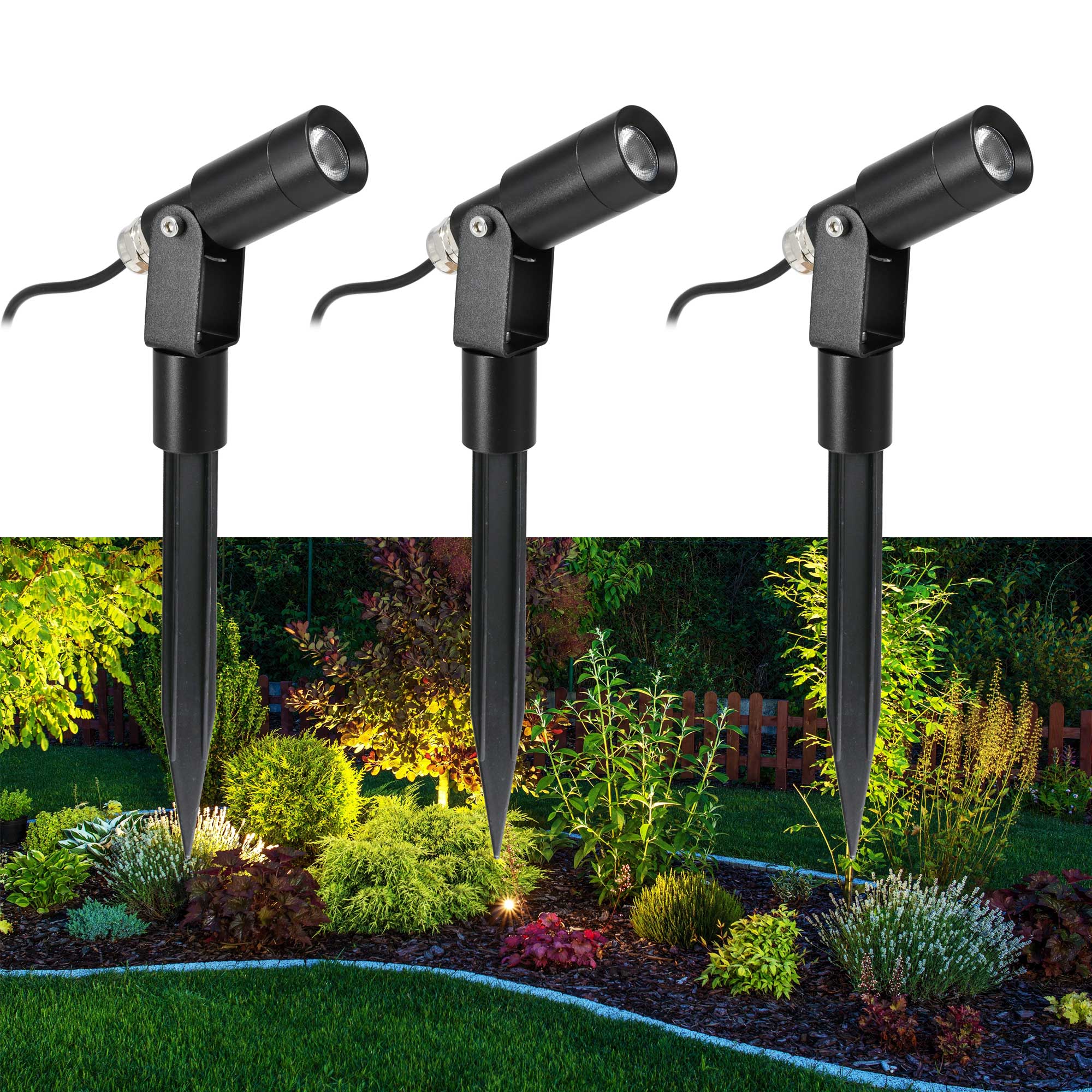 3er Set LED Garten Strahler "Flavius" 3000K 3Stufendimmer 1W, 2W, 3W