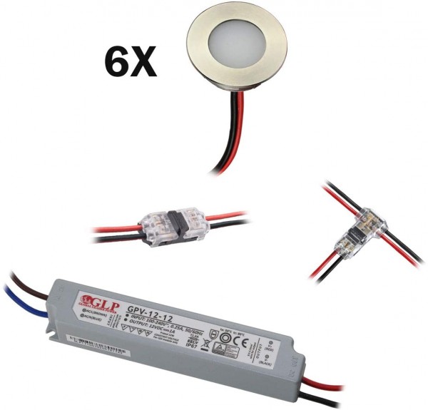 6er Set LED Mini Bad-Einbauleuchte 6er KIT 12V 3000K