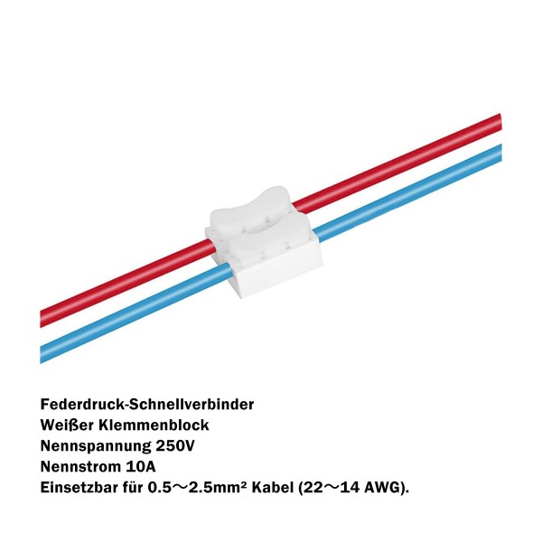 Sourcing Map 30 Stück Federdraht-Verbinder CH-2 - Kabelklemmen Ohne Werkzeug