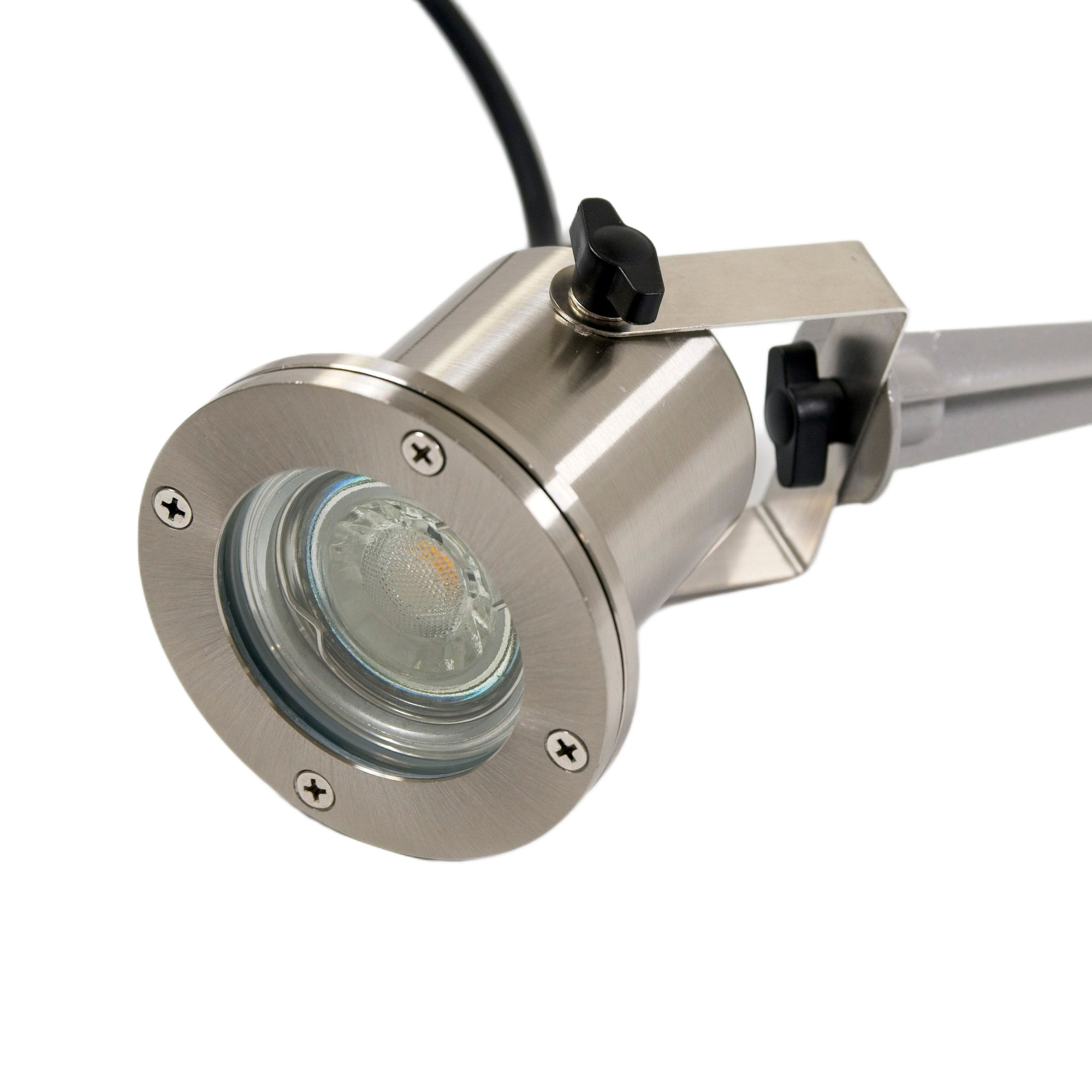 230V LED Bodenstrahler Piso – Inkl. 5W GU10 LED (wie 50W Halogen), IP68, Schwarz, Mit Erdspieß & Verstellbarem Bügel