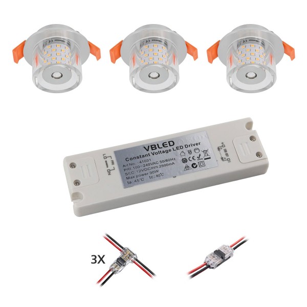 3er KIT LED Einbauleuchte mit G4 Leuchtmittel 12V 4W 3000K 300Lumen