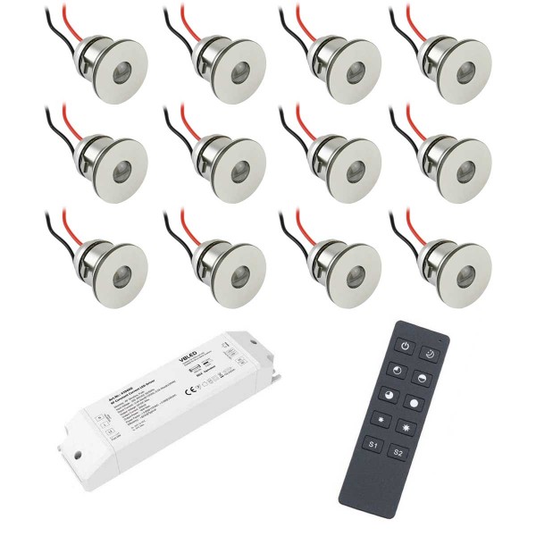 12er-Funk SET -Alu LED Mini Einbaustrahler / IP44 1W / 350mA / 80lm / warmweiß…