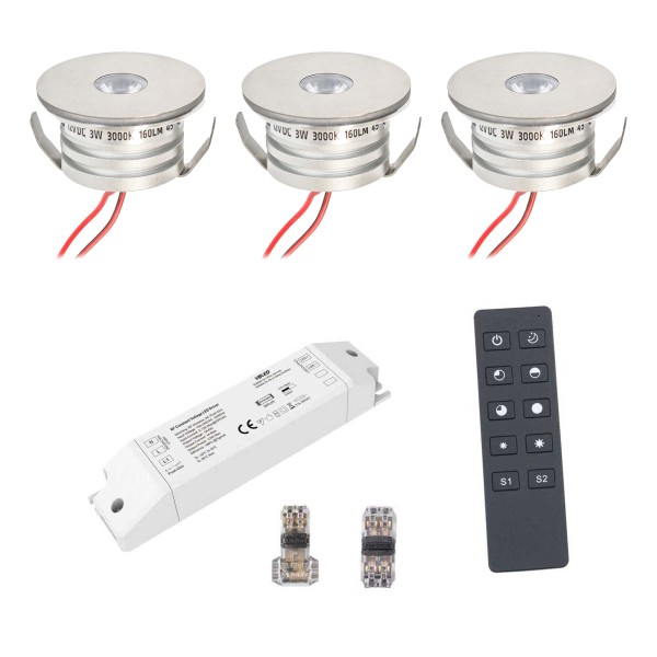 3er Funk Set 3W Mini-Einbauspot Einbaustrahler &quot;NOVOS&quot; 3000K inkl.LED Trafo und Verbinder