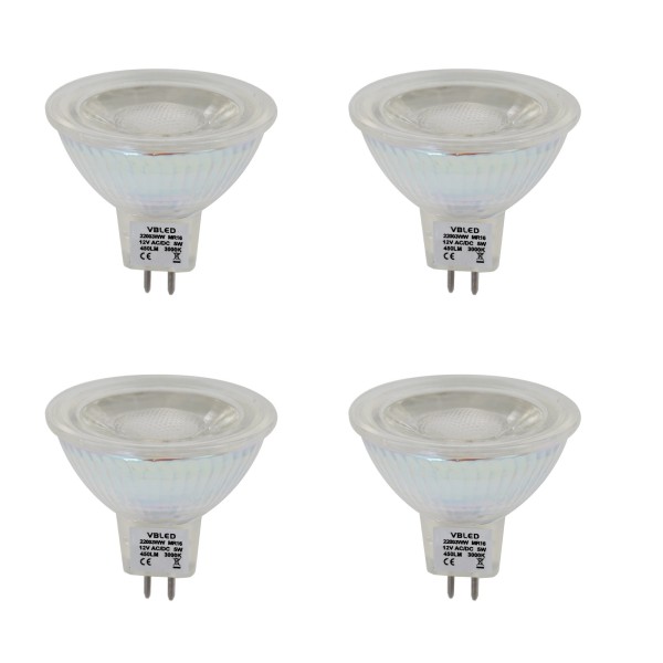 4er-Set MR16 GU5.3 LED Lampen, dimmbar, 450LM, 5W Ersatz für 50W Halogenlampen, Warmweiß(2900K)