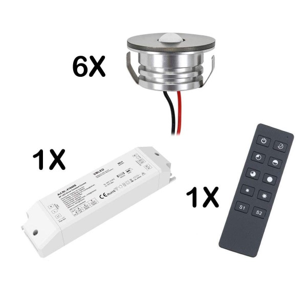 6er Set 3W LED Mini Spot Einbaustrahler warmweiß dimmbar mit Funk Netzteil und Fernbedienung