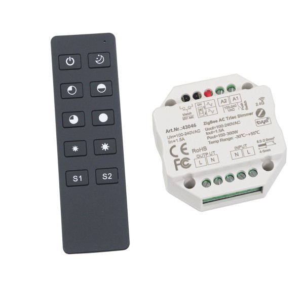 ZigBee Funk Controller 230V Unterputz Dimm-Aktor Dimm-Schalter mit 2.4G Fernbedienung