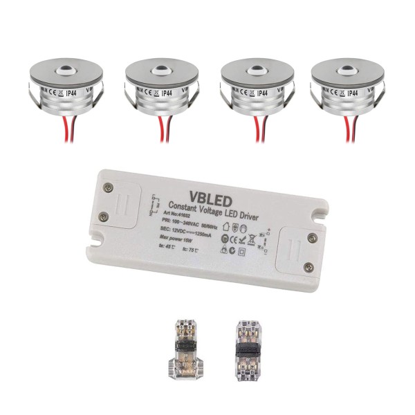 4er Set 3W Mini-Einbauspot Strahler &quot;NOVOS&quot; warmweiß 3000K 12V DC Inkl.LED Trafo