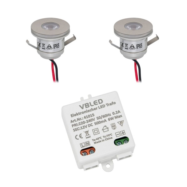 2er Set 1W Mini-Einbauspot Inkl. LED Trafo 6W 12V DC