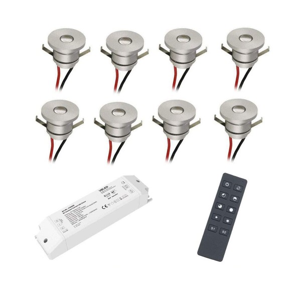 8er Set 1W Aluminium Mini LED Einbaustrahler Spot warmweiß mit RF Funk Netzteil