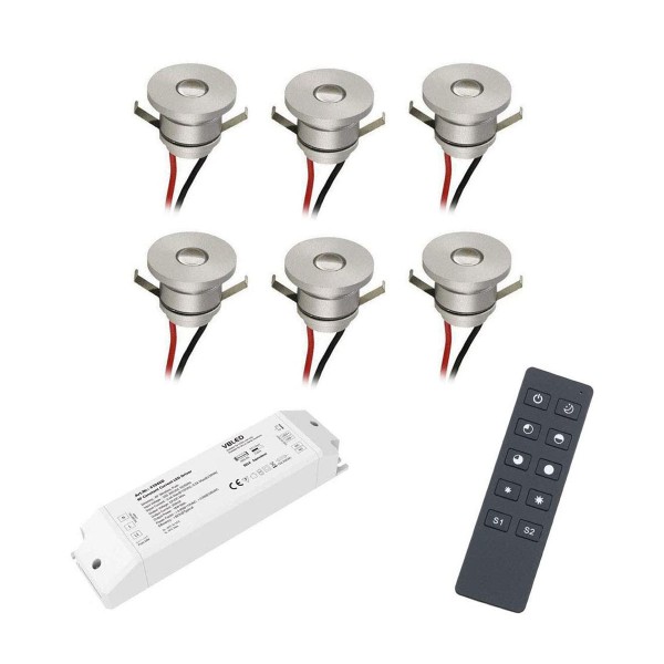 6er-Funk SET -Alu LED Mini Einbaustrahler / IP44 / / 1W / 350mA / 80lm / warmweiß