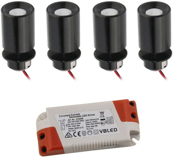 4er KIT - LED Mini Einbaustrahler "TINI" 1W Rotier- & Schwenkbar
